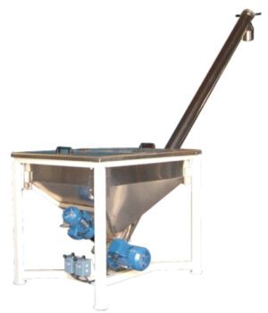 Industrial hopper with an inclined loading chute and external motors, mounted on a metal frame AC-2.