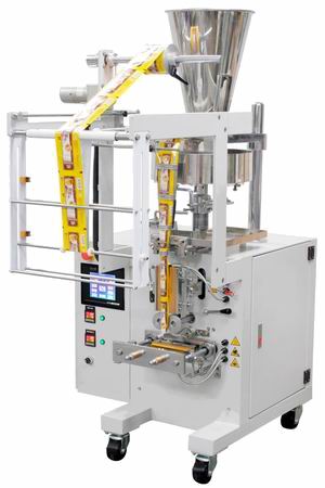 SP-63 industrial packaging machine with control panel and feed hopper, designed for automatic filling and sealing operations.